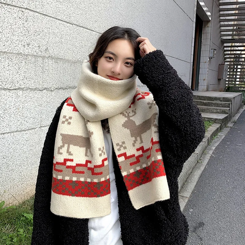 Женский теплый шарф с принтом оленя Johnature, повседневная шаль в Корейском стиле, утепленный Универсальный Подарочный шарф, 3 цвета, для зимы, ... от AliExpress WW