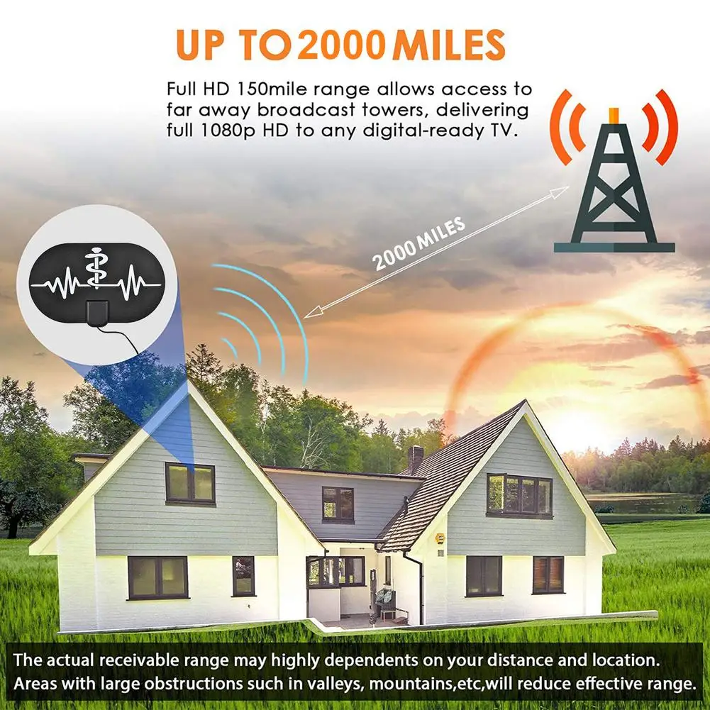 

tmddotda Indoor 2000 Miles Digital Antena TV Aerial Amplified HDTV Antenna 4K DVB-T2 Local Channel Broadcast