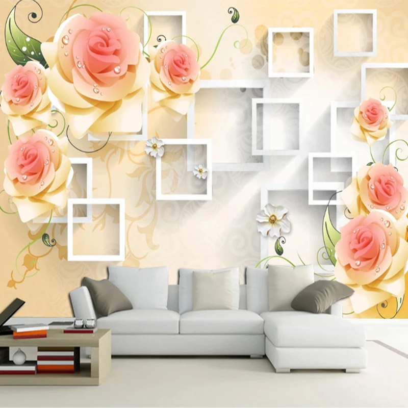 

3d Self Adhesive Wallpaper Rose Pink Flower Wall Mural Home Decoration For Living Room