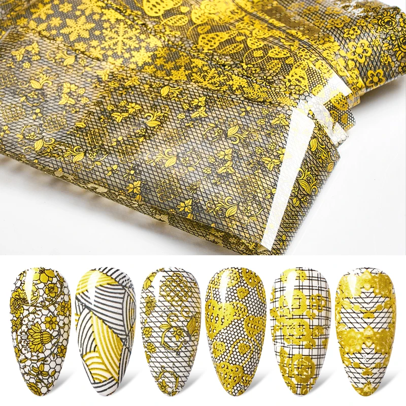 Четыре лилии 10 ⑤ упак. кружева цветок наклейки для ногтей лак микс переводная Фольга наклейка DIY дизайна