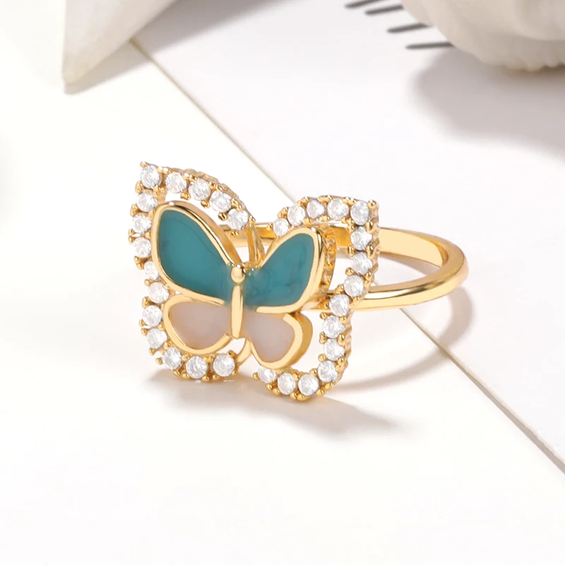 

Cute Butterfly Luminous Ring Round Shiny Full Zircon Animal Wedding Rings Jewelry Prom Fine For Women Accessories bff
