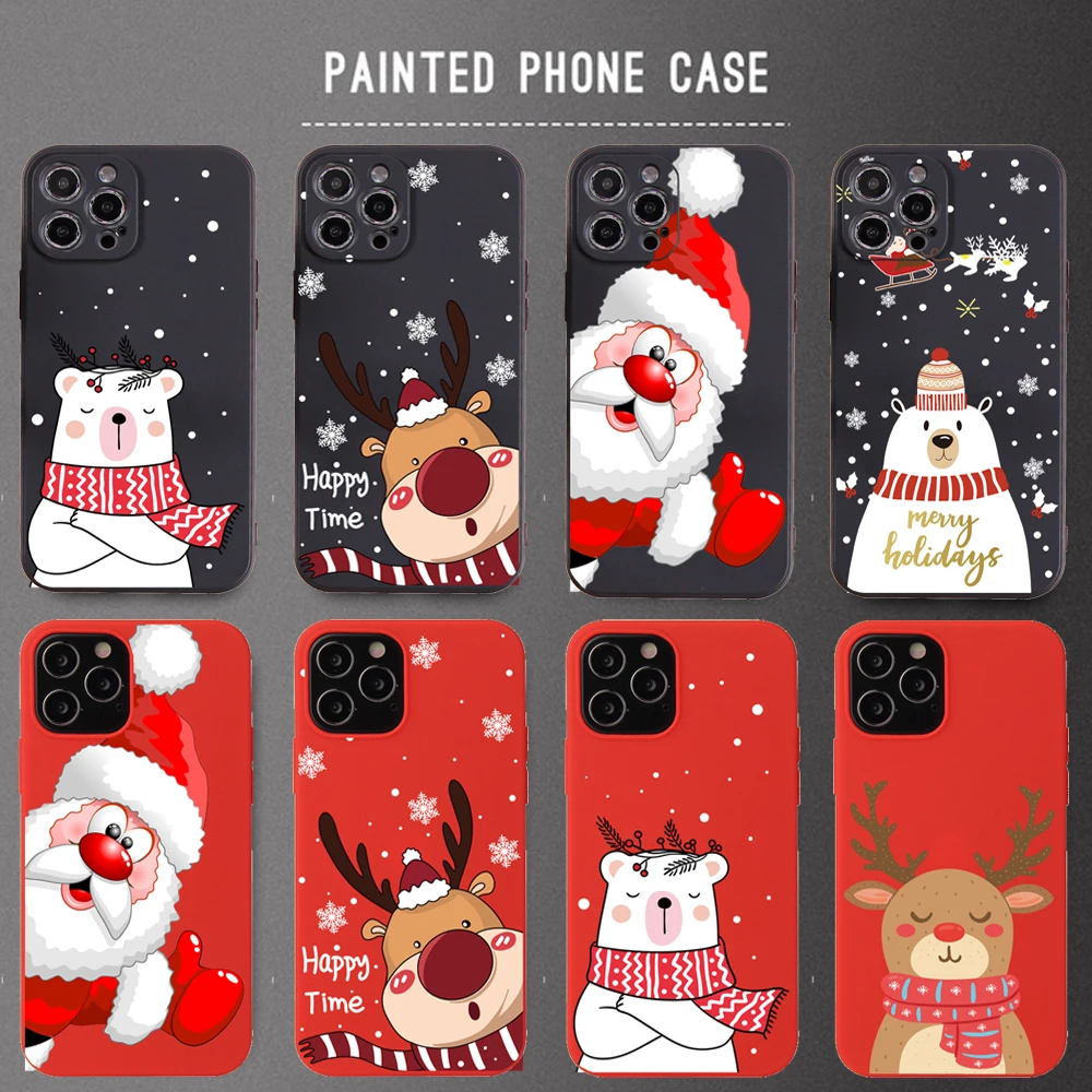 

New year matte case for iphone 12 11 pro max 7 8 plus x xr xs se20 13 6s christmas gift santa claus silicone phone bun cover