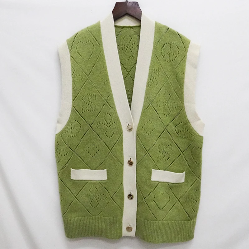 

2021 New Women Sweater Two Colors Sleeveless Vest V-neck Cardigan