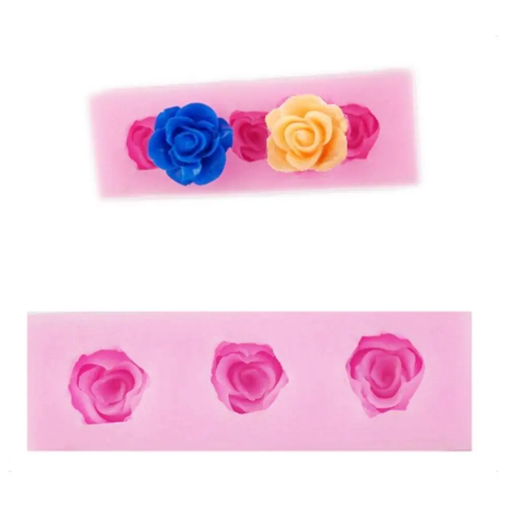 Мини 3 отверстия Роза Sugarcraft силиконовая формочка в виде цветов помадки