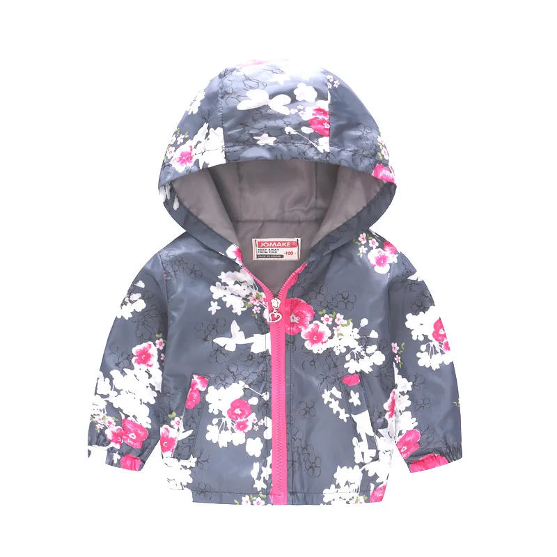 Kids Girls Jacket 2018 Spring and Autumn Flower Cartoon Printed Hooded Coats Clothes for 2-6Y Baby Girl Windbreaker &amp | Детская