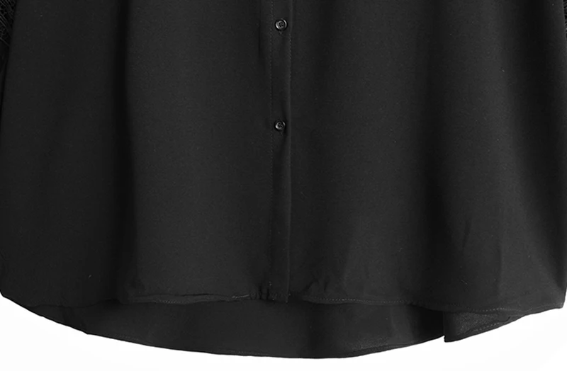 

Black Big Women Size Hollow Out Lace Blouse New Lapel Long Lantern Sleeve Loose Shirt Fashion Spring Autumn 2021 1DD4171