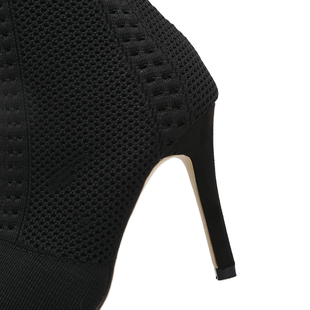 

Ankle Boots For Women Knitting Peep Toe High Heels Female Shoes Woman Breathable Short Boot Casual Ladies Footwear Sock Boots