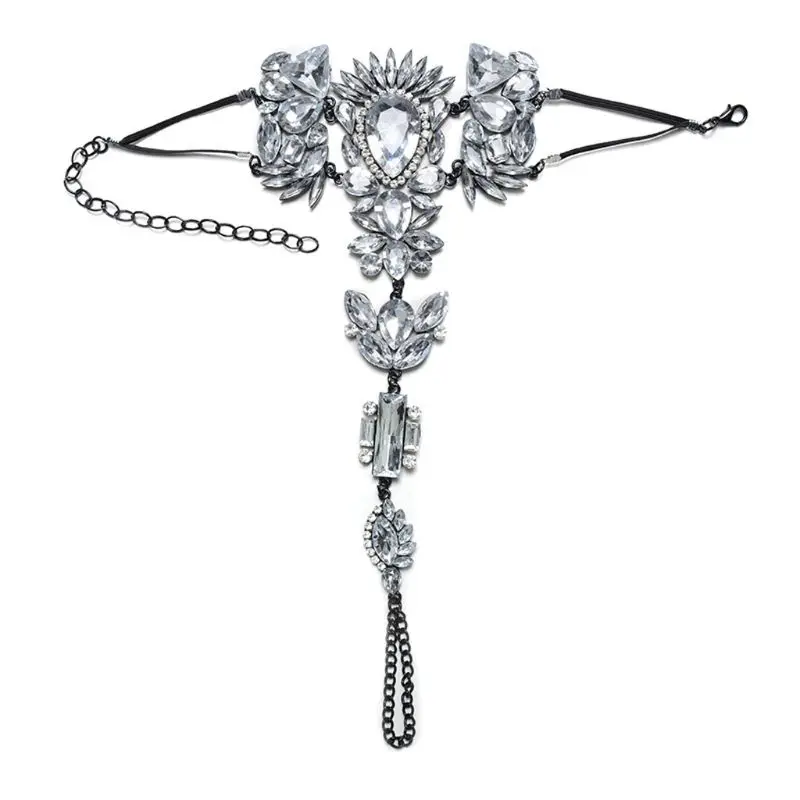 Женские сандалии с блестящими кристаллами босоножки цепочкой для ног пляжные