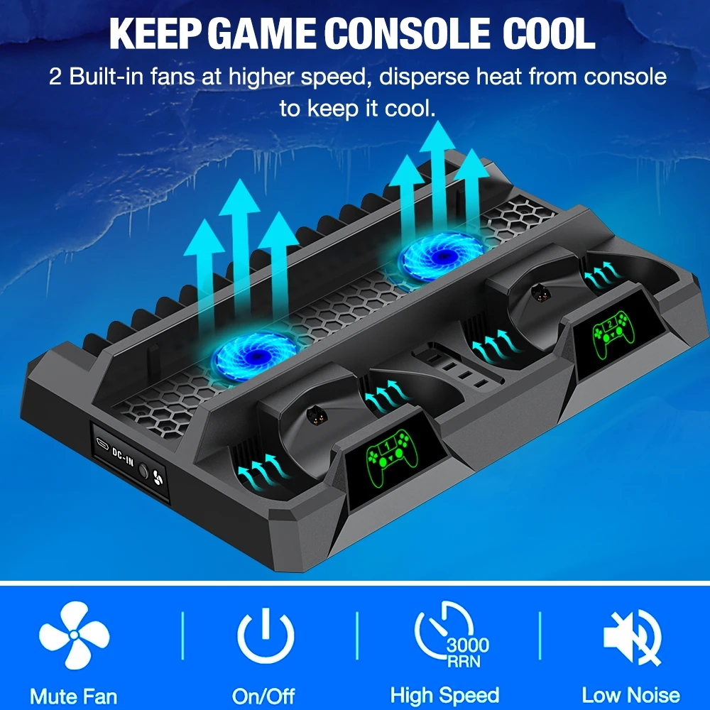 Подставка вертикальная для консоли PS4/PS4 Slim/PS4 Pro охлаждающий вентилятор зарядная