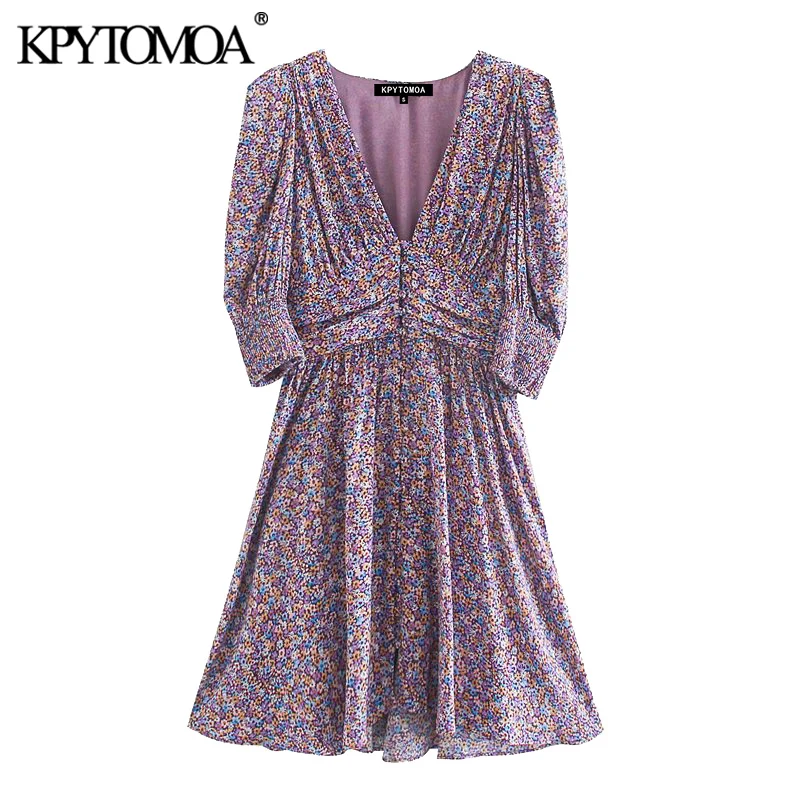 KPYTOMOA женское мини платье с наплечниками винтажное эластичное коротким рукавом