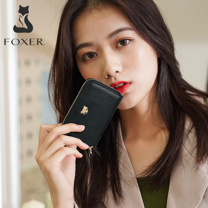 

FOXER New Fashion Women's Luxury Leather Coin Purse Chic Mother's Small Coin Purse Short Solid Color Multi-Card Position Clutch