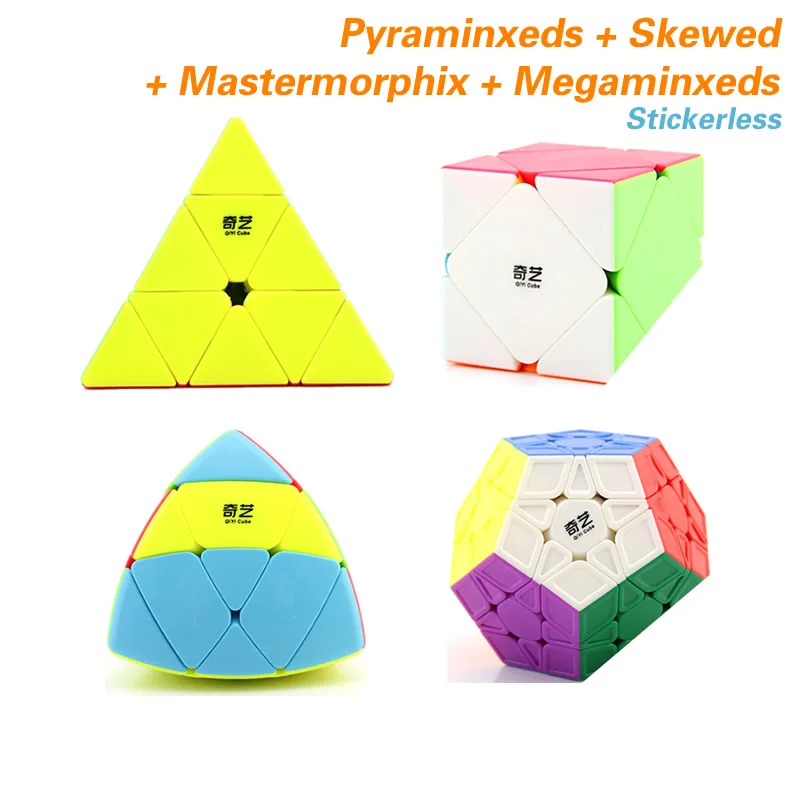 4 Cubes-Stickerless QiYi Pyraminxeds Megaminxeds SQ-1 Mastermorphix 3x3x3 магический куб, квадрат 1 Skewbes Pyramid speed Cube Пазлы игрушки подарок - Цвет: 4 Cubes-Stickerless