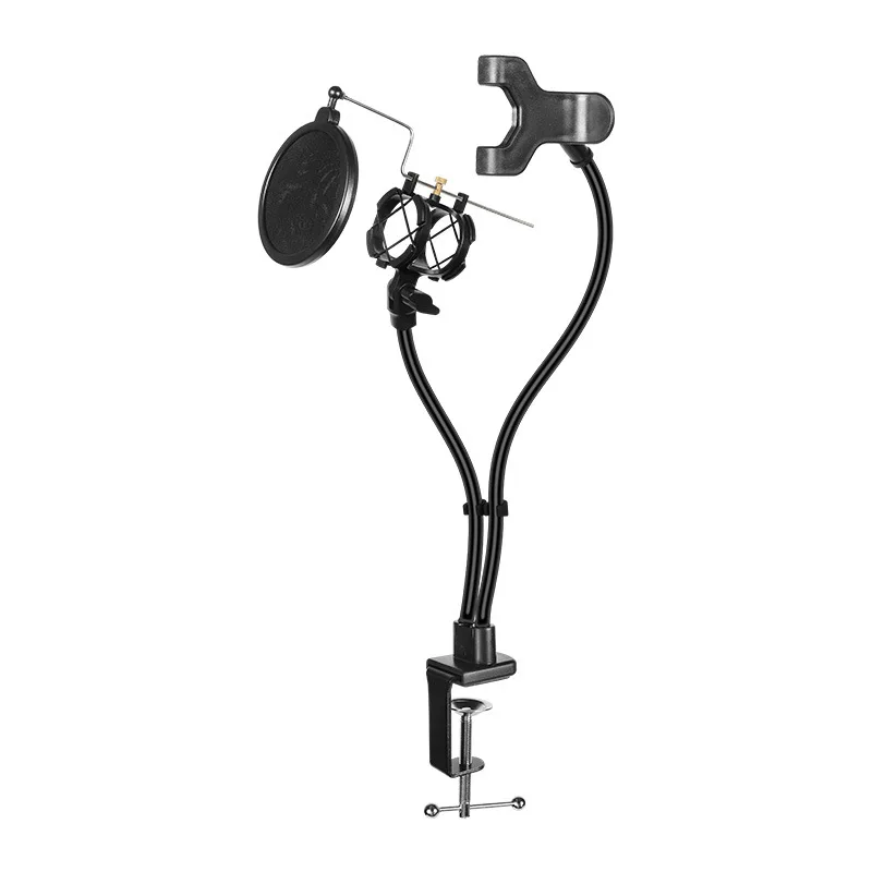 

Microphone and Smartphone Stand Desk Holder with Clamp Windscreen for Live Stream/Online Course/Karaoke