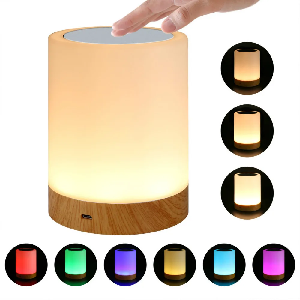 

LED night light seven colors creative bedside lamp for home bedroom livingroom wood grain charging Child baby touch Induction 5v