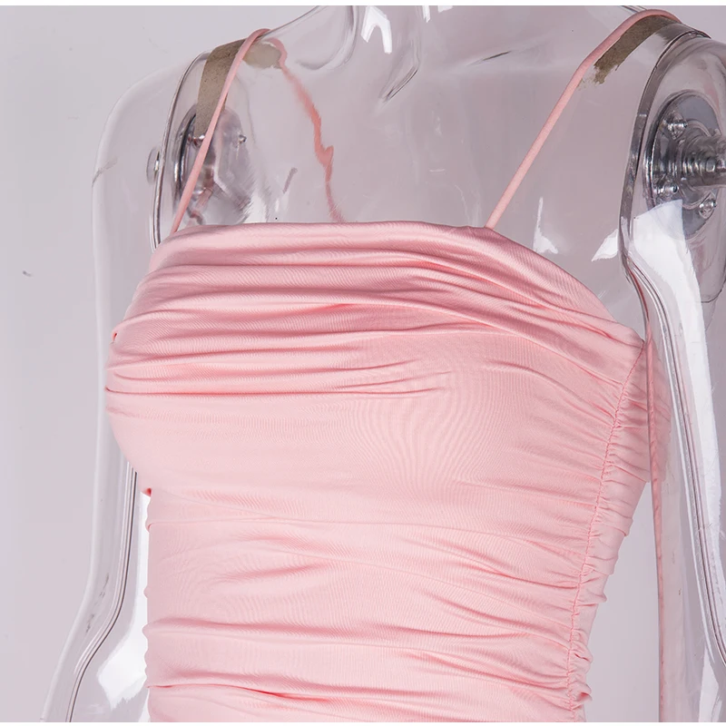 

NewAsia Double Layers Sexy Summer Dress Pink Women Night Dresses Tight Long Party Bodycon Dress Ruched Midi Dress Vintage Robe