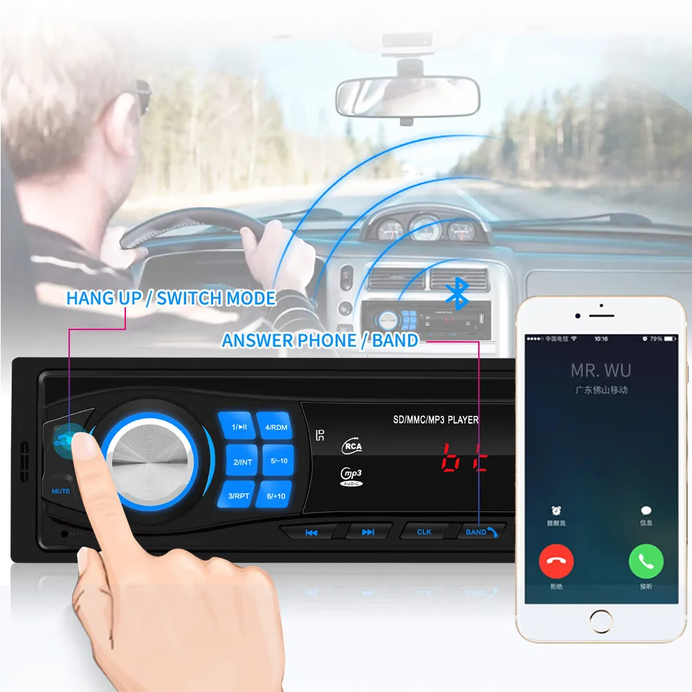 Автомагнитола 1 Din Bluetooth громкая связь стерео In-dash FM Aux вход Mp3 USB WMA AUX в