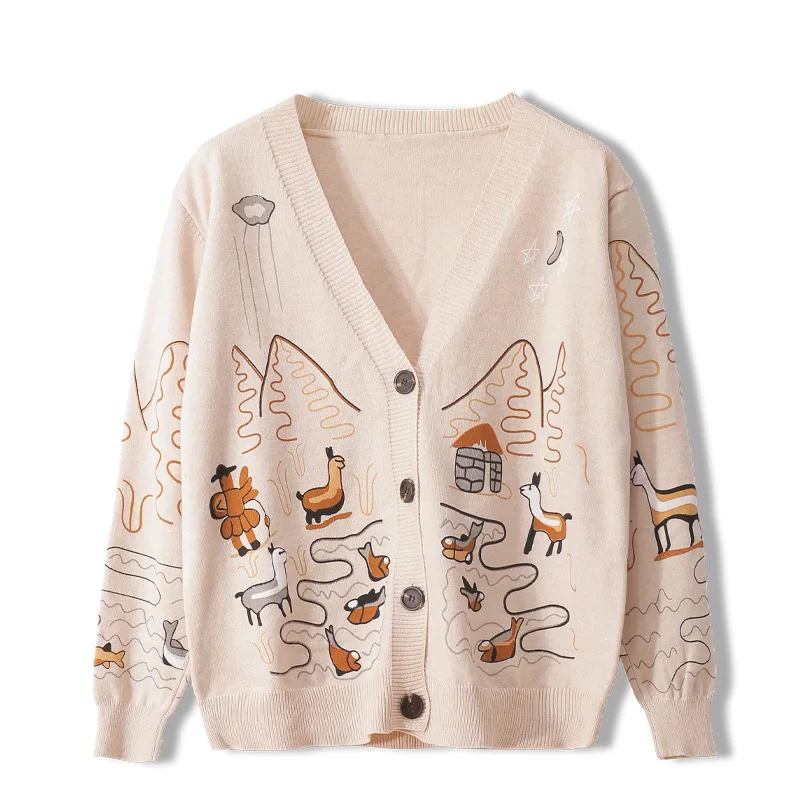 

Luxury Sweaters Printed Knitted Cardigans Women Tops Autumn Lazy Sweaters Outerwear Long Sleeve Single Breasted Sueter Mujer Top