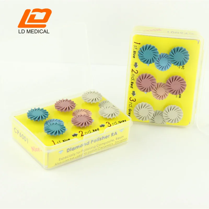 

High Quality Dental Composite resin Polishing Disc Kit CP6001 6pcs/lot 14mm Brush Burs Diamond System 3 colors wheel Tool