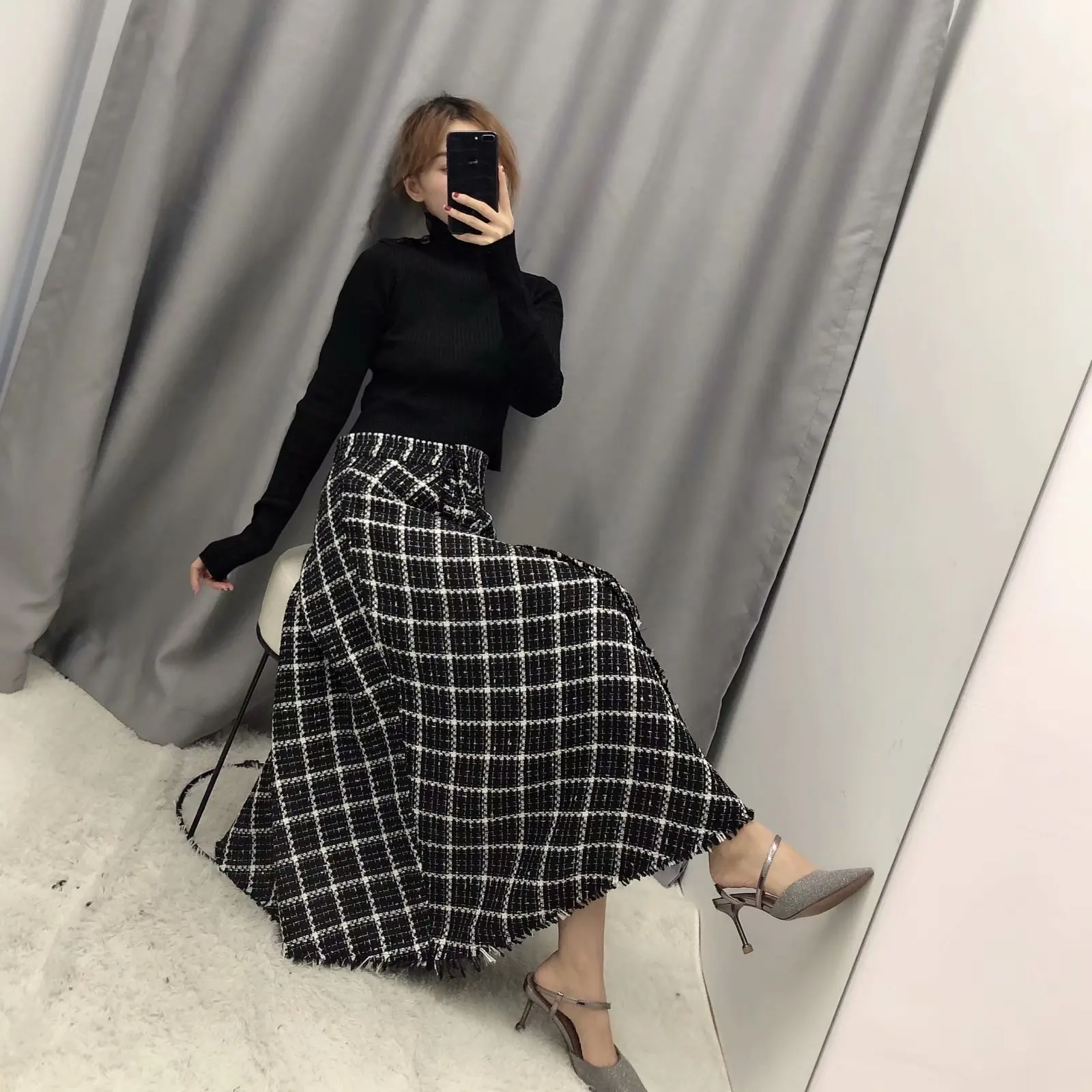 

High Quality Women 2020 Chic Fashion Button-Up Midi Skirt Vintage High Waist Twill Female Skirts Faldas Mujer