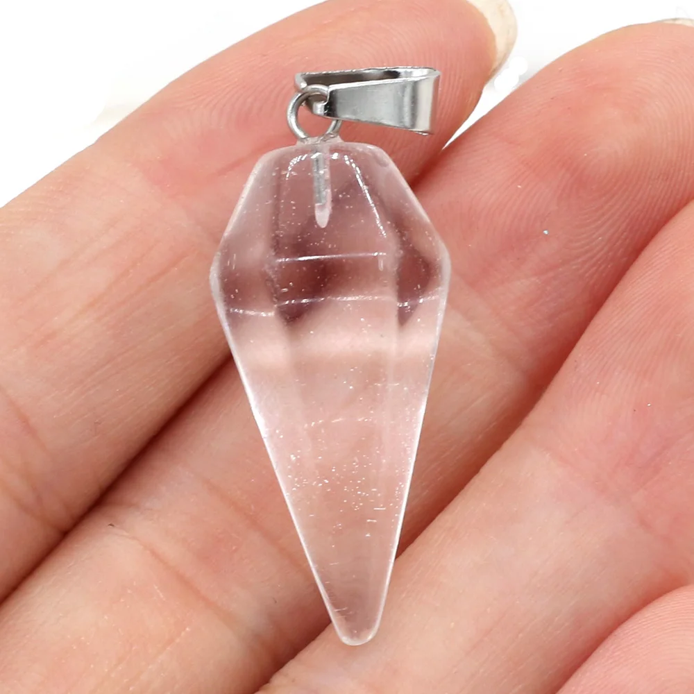

2pcs Natural Stone Agates Crystal Cone Rose Quartzs Tiger Eye Pendant for Jewelry Making DIY Necklace Earring Gift Size 15x33mm