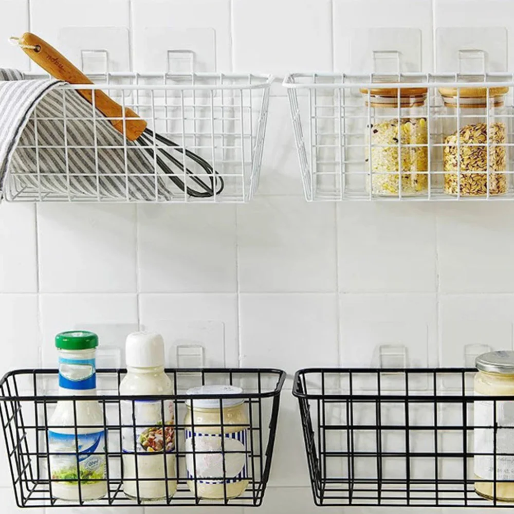 

2pcs Iron Storage Baskets Iron Storage Holders for Kitchen Home (Black)