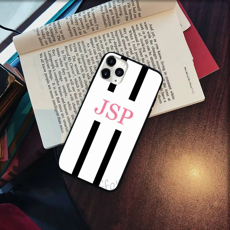 

Monogram Initial Stripe Personalized Name Phone Case for iPhone 11 12 pro XS MAX 8 7 6 6S Plus X 5S SE 2020 XR Soft silicone