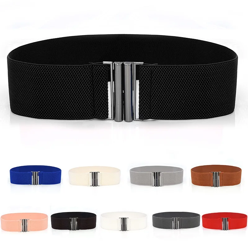 

Wide Elastic Belt Solid Color Corset Belt Metal Buckle Lady Fashion Cummerbands Stretch Cinch Waistband Women Waist Belt