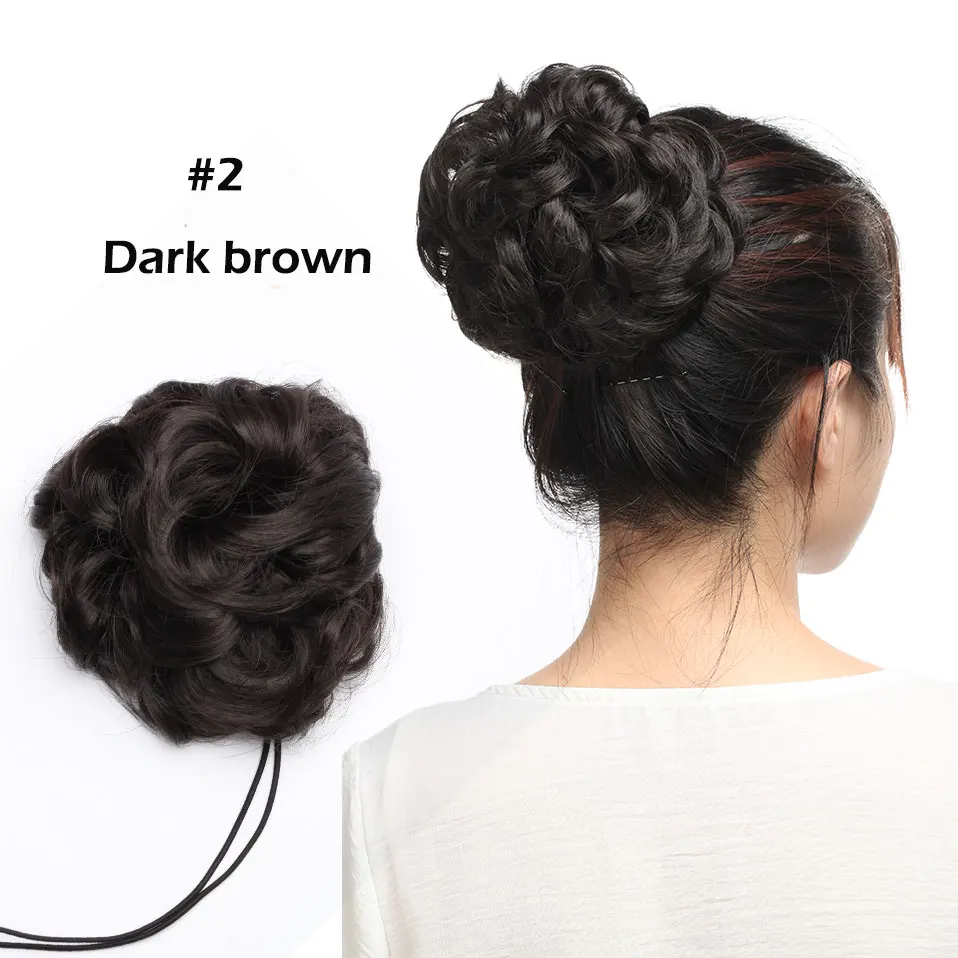 dark brown Snoilite шнурок клип в шиньон волосы булочка синтетический пучок волос кусок шнурок updo волосы булочки для женщин кудрявые шиньон волосы - Цвет: dark brown