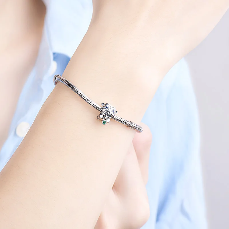 100% 925 стерлингового серебра с милым принтом Лев циркониевые бусины животных