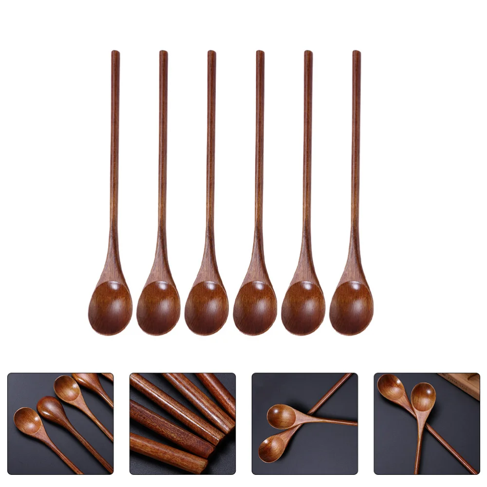 

6Pcs Honey Stirring Spoons Wooden Spoons Accessories Long Handle Spoons
