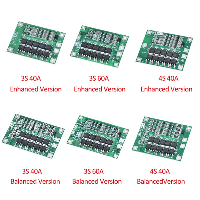 Защитная плата 3S/4S 40A/60A 18650 BMS для зарядки литий-ионных батарей двигателя