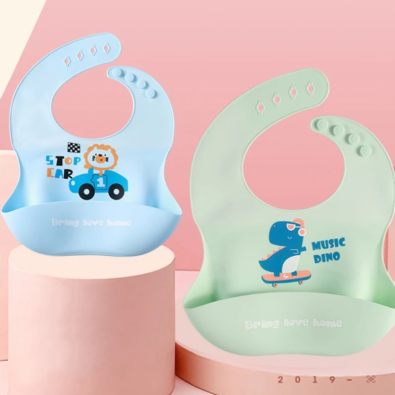 

Baby Cartoon Waterproof Food Grade Silicone Bibs Newborn Boys Girls Feeding Saliva Towel Adjustable Burp Cloth Apron