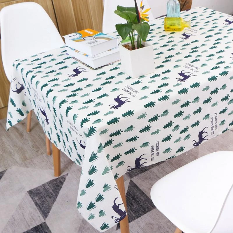 Скатерть из хлопка с изображением рождественского леса и оленя | Дом сад