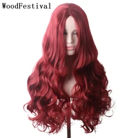 woodfestival synthetic hair burgundy wig cosplay wigs for women brown long black pink red blue purple green colored wavy rainbow