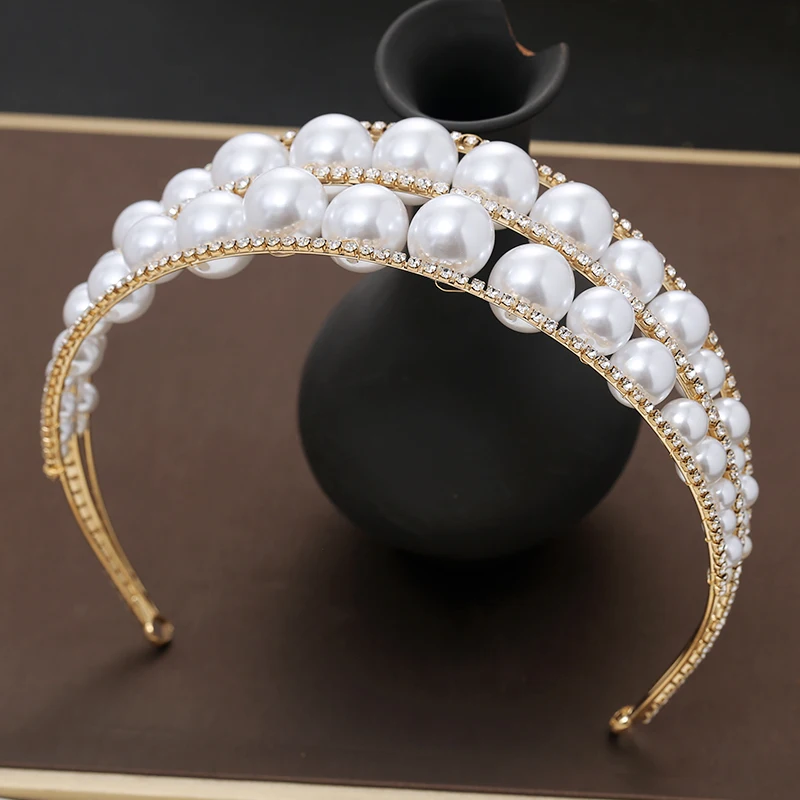 Свадебная повязка на голову золотые аксессуары для волос ручная работа