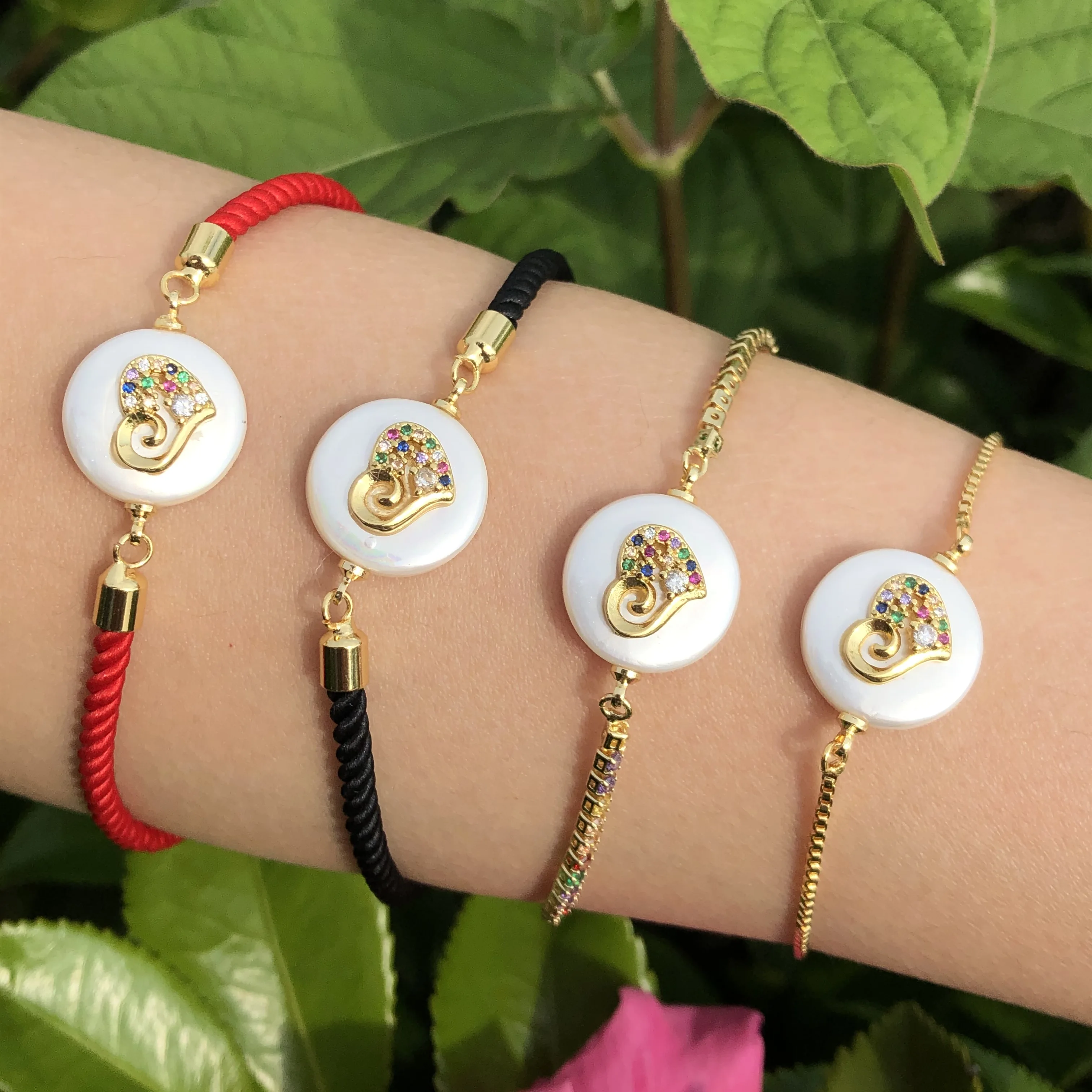 

Micro inlay Pearl shell DIY jewelry findings charm Golden Heart connector accessories women's handmade bracelet jewelry making