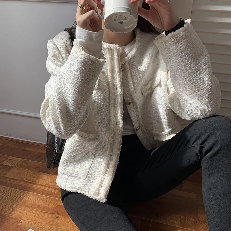 Маленький аромат грубая твидовая короткая куртка для женщин Весна Осень 2020