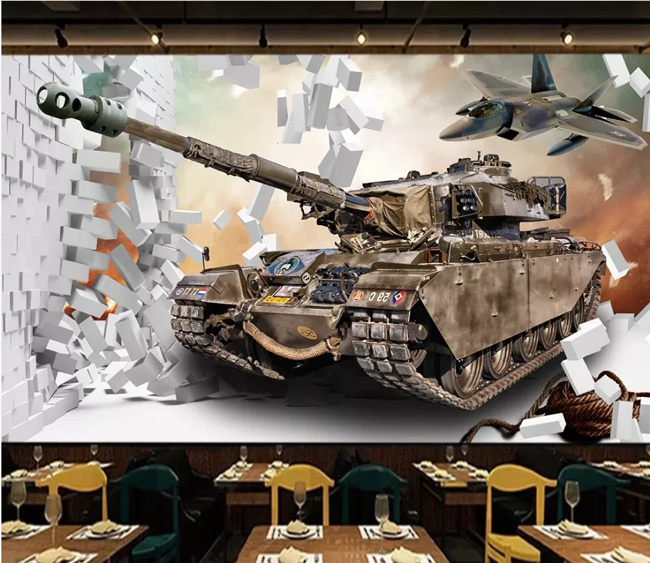 Пользовательские 3D сломанные стены военная тема Танк стены фон обои росписи