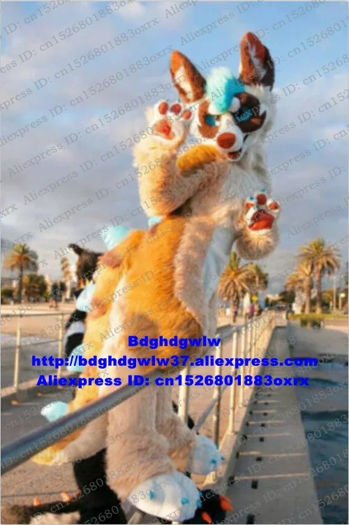 Красочный Длинный Меховой пушистый волк хаски собака лиса меховой костюм