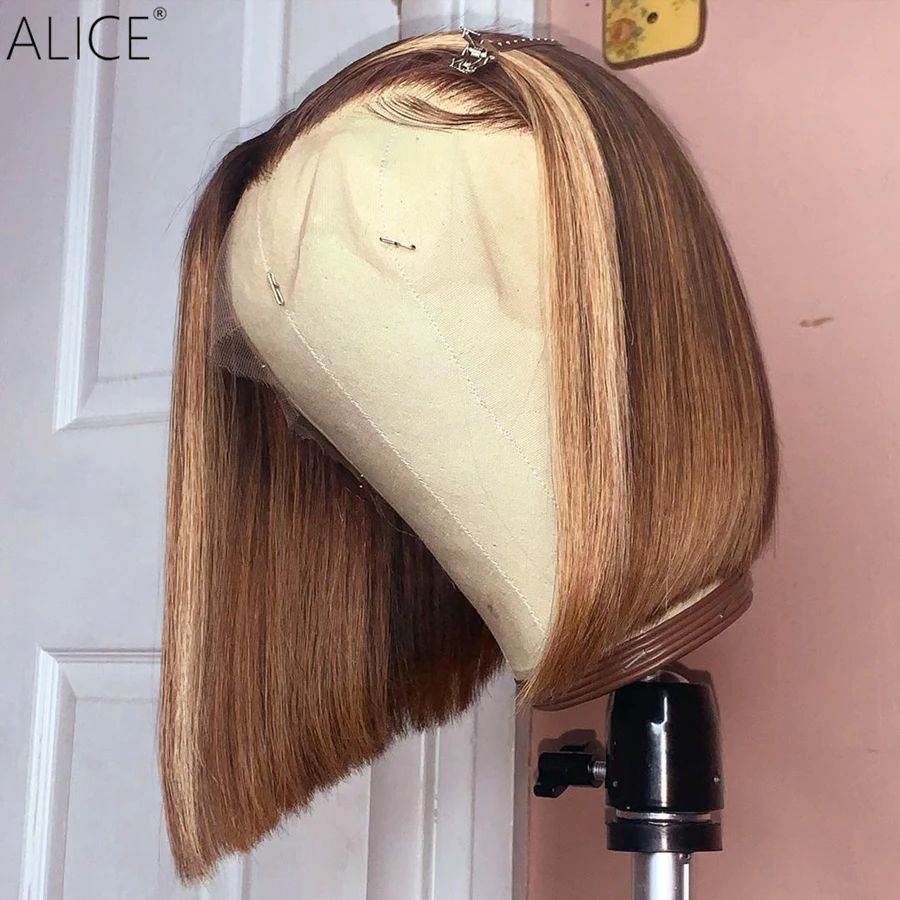 ALICE Ombre Bob 130% плотность T-part кружевные передние человеческие волосы парики кожа
