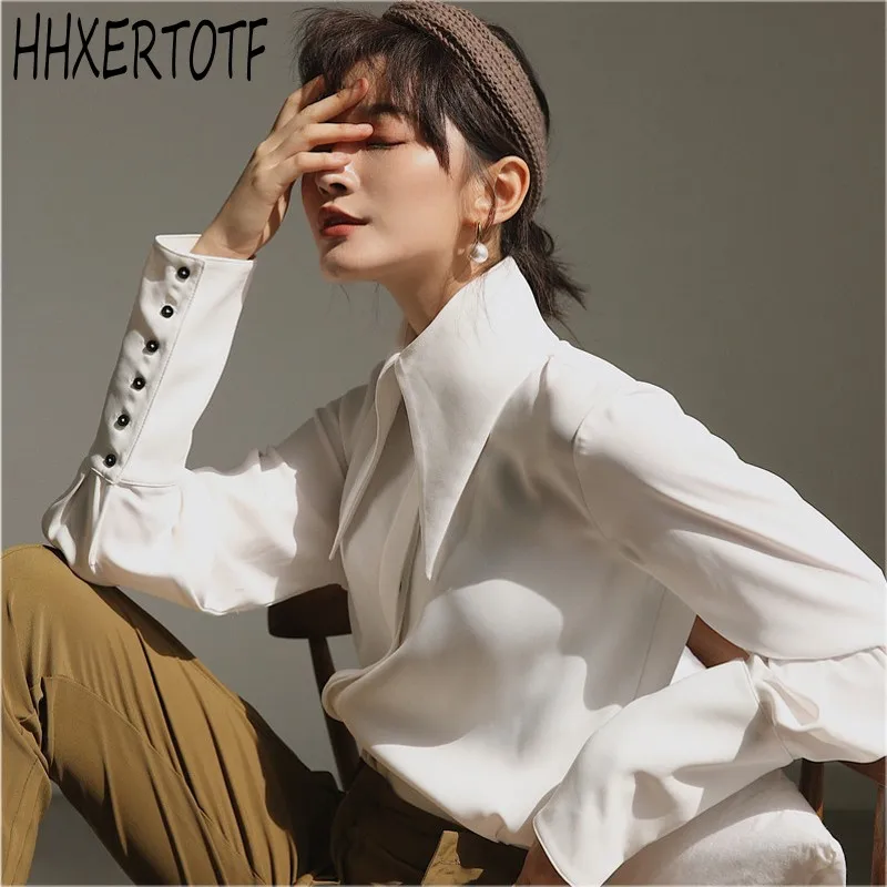 2020 spring England Style Vintage Blouse White Lantern Long Sleeve Simple Comfortable Loose Shirt Women | Женская одежда