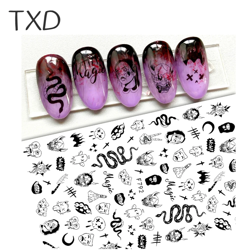 

Наклейки для ногтей TXD, геометрические, самоклеящиеся, для маникюра, темного Хэллоуина
