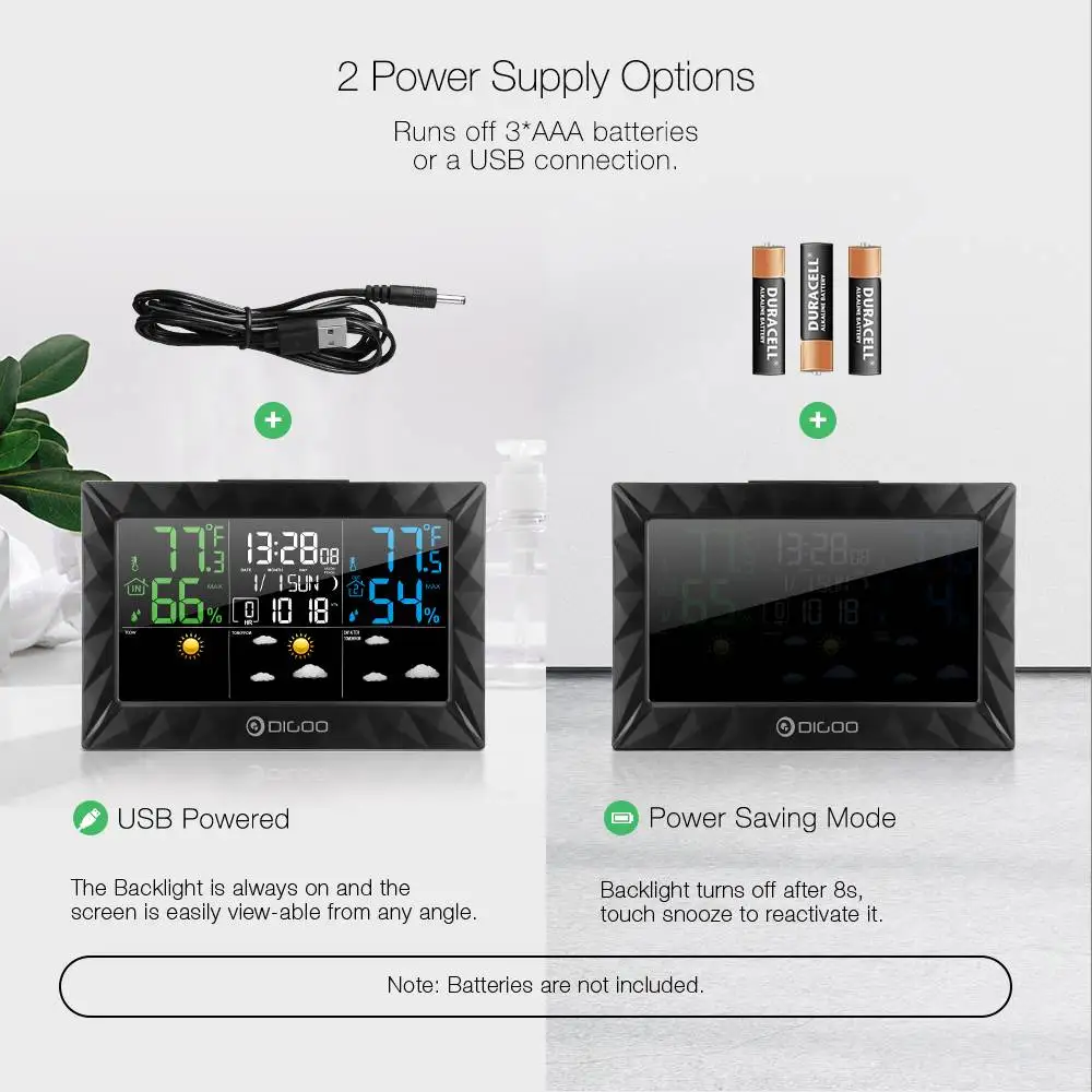DIGOO DG-8270A, для помещений и улицы, Метеостанция+ 100 м, датчик погоды, термометр, гигрометр, метр, календарь, 3 канала, подсветка
