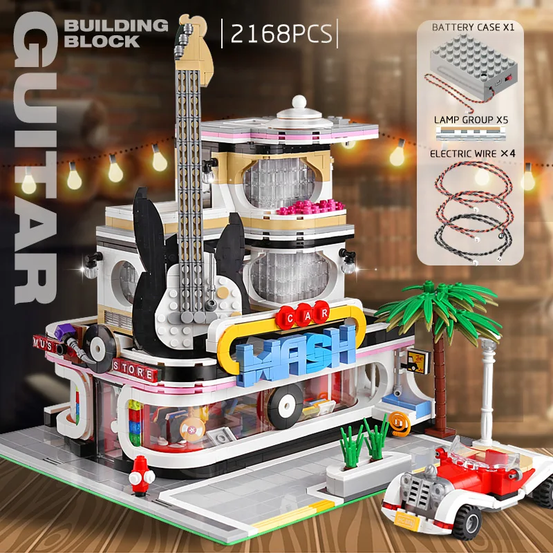Молд KING 16002 игрушки для улицы MOC Guitar Shop со светодиодсветильник кой набор