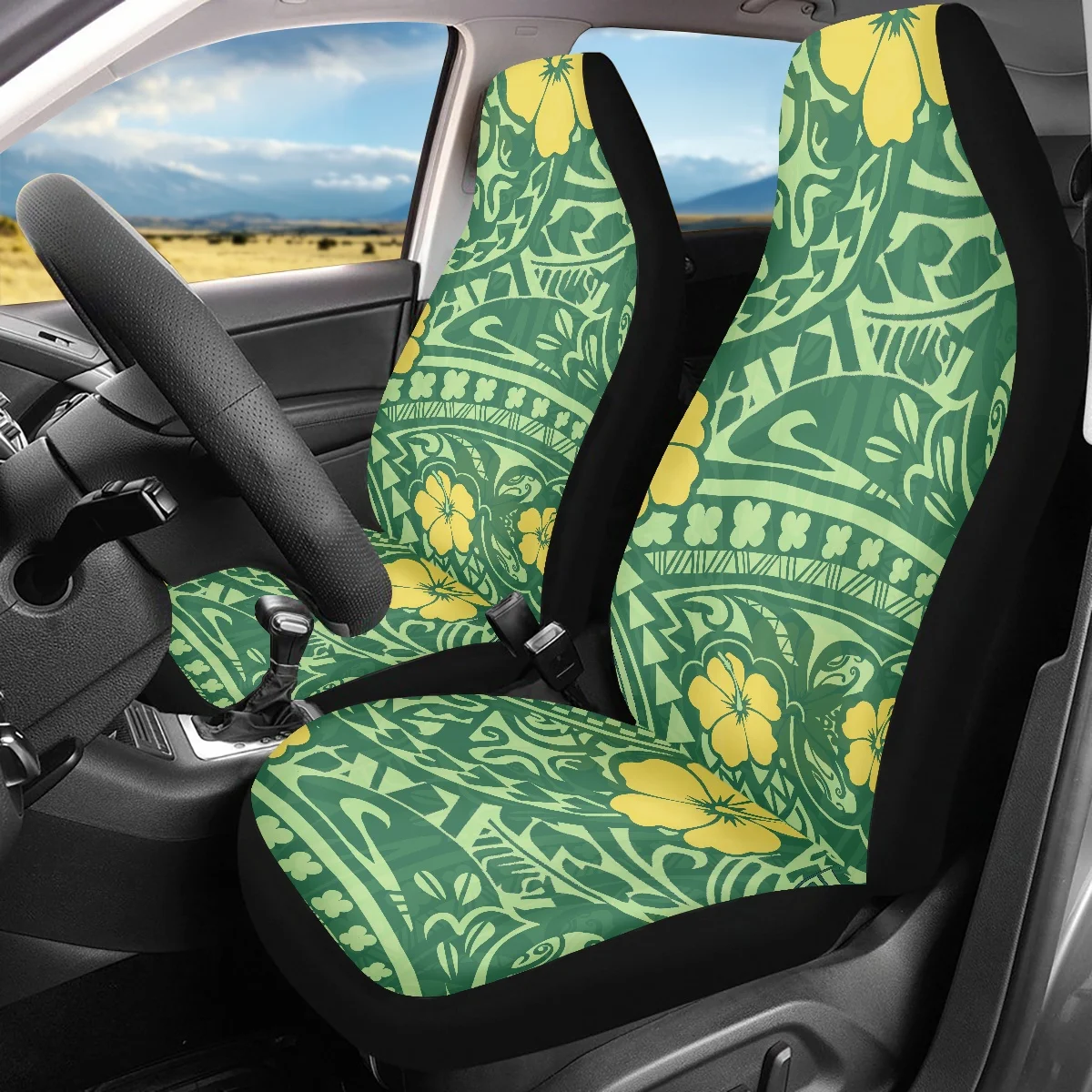 

PinUp Angel Car Front Seat Covers Hawaii Polynesian Design Car Interior Decoration Soft Car Accessories for Winter 2pcs/Set