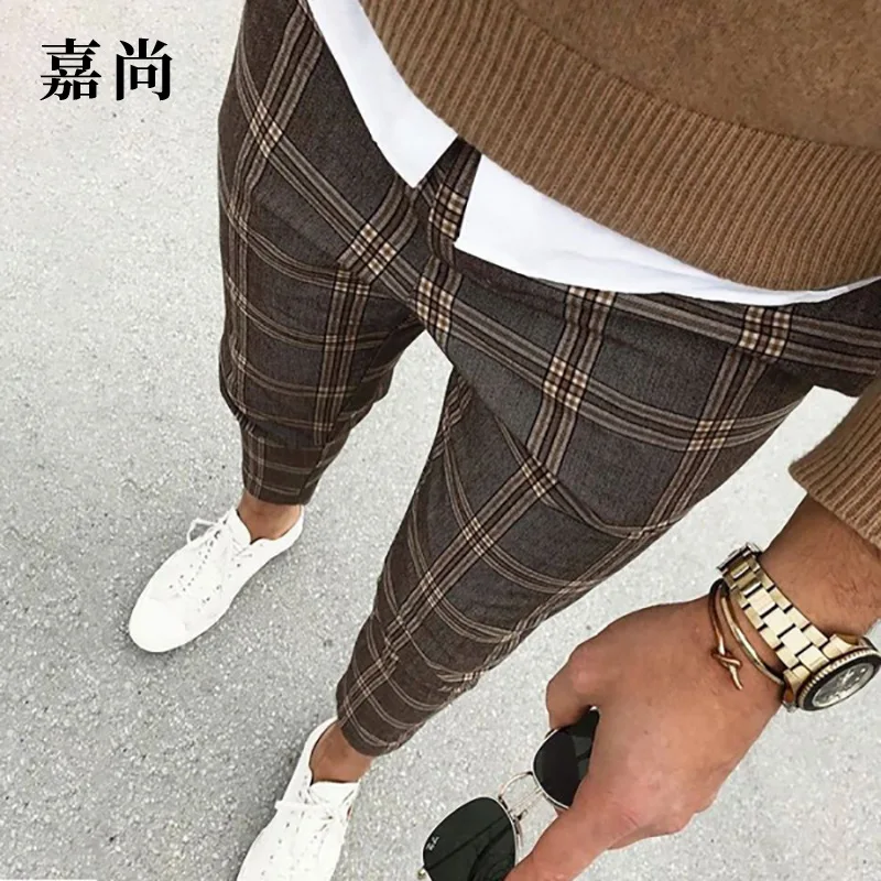 

Popular 2020 European and American Men's Fashion Plaid Men's Casual Pants Trousers