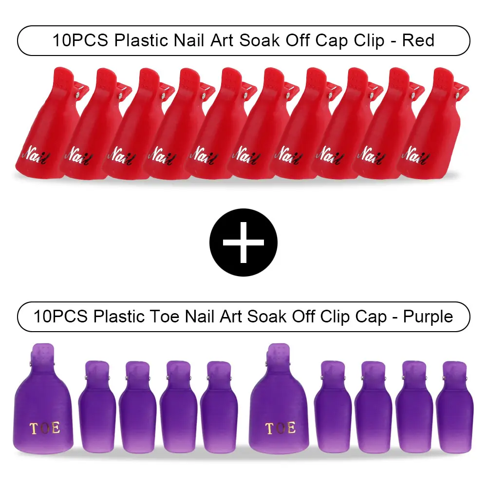 Purple Toe Red Hand 20 шт Пластиковый Лак для ногтей замочить от крышки зажимы УФ-гель для ногтей для удаления обертывания обезжириватель очиститель для маникюрного инструмента пальцы и пальцы ног - Цвет: Purple Toe Red Hand