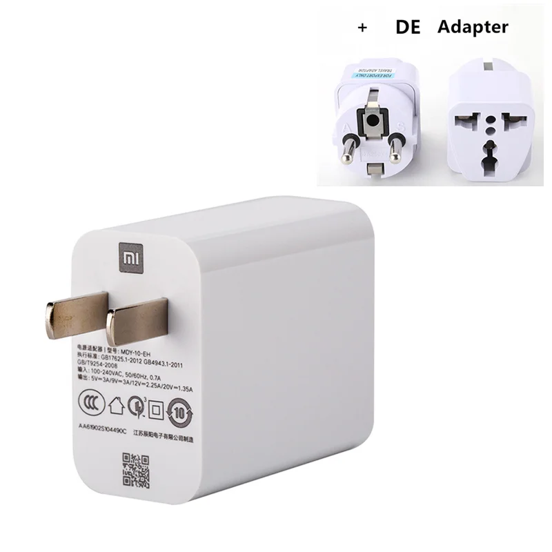Add DE Adapter mi jia 27 Вт Зарядное устройство адаптер питания для быстрой зарядки для mi 9 Красный mi K20 Pro QC 3,0 зарядное устройство адаптер для 20 Вт Беспроводное зарядное устройство - Цвет: Add DE Adapter