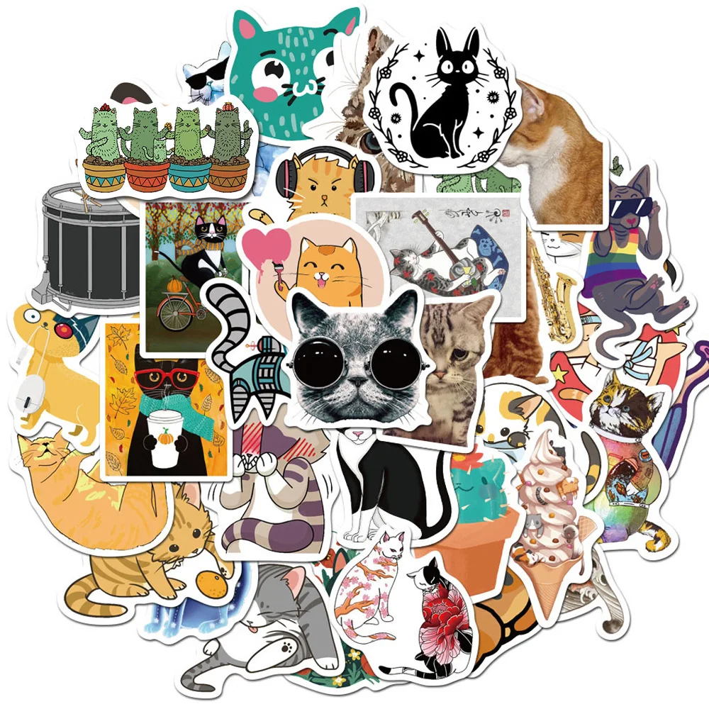 

50PCS New Kawaii Cat Stickers Decal For Girl Cute Cartoons Animal Sticker to DIY Suitcase Stationery Fridge Water Bottle Guitar