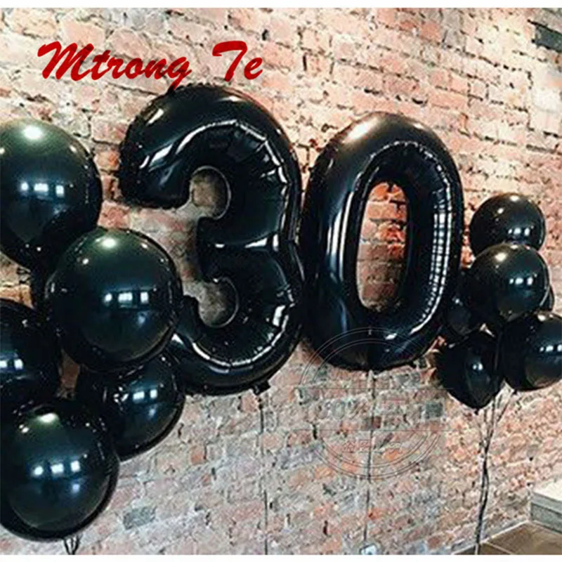 

12pcs/lot 40inch Black Number 30 Digit Balloons Foil Helium Balloon 30th Years Old Birthday Party Inflatable 10" Latex Globos